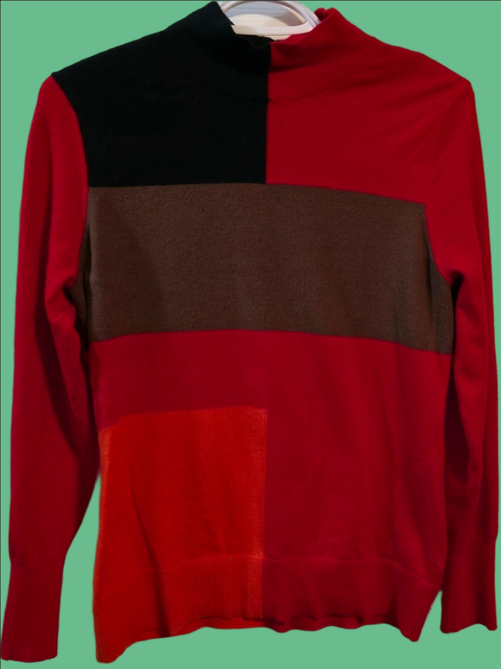 4/$67 Deal! Alison Sheri Colorblock Crewneck Sweater in Red & Black